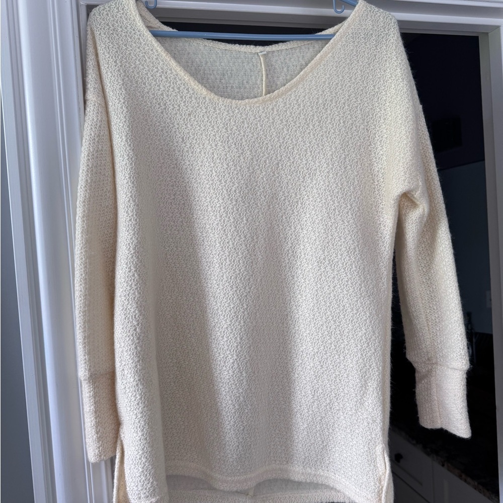 Cream Crew Neck Sweater with Plush Texture